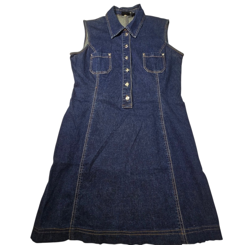 Boutique Europa Womens Size 10 Denim  Dress Blue Sleeveless Button Front